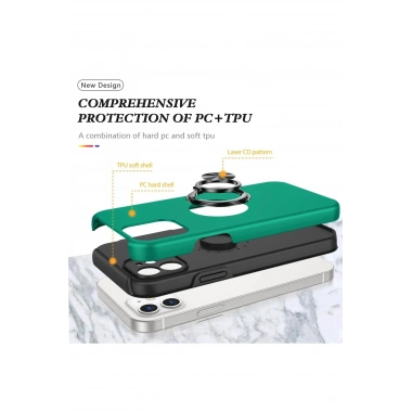Mey İthalat®  iPhone 12 Kılıf Elit Yüzüklü Kapak - Yeşil