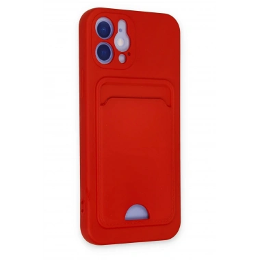 Mey İthalat®  iPhone 12 Kılıf Kelvin Kartvizitli Silikon - Kırmızı