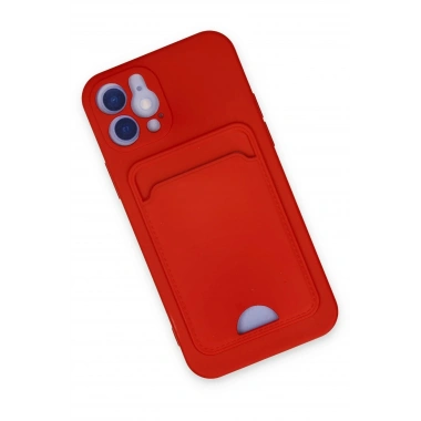 Mey İthalat®  iPhone 12 Kılıf Kelvin Kartvizitli Silikon - Kırmızı