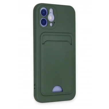 Mey İthalat®  iPhone 12 Kılıf Kelvin Kartvizitli Silikon - Koyu Yeşil