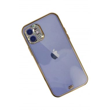 Mey İthalat® iPhone 12 Kılıf Liva Taşlı Silikon - Mor