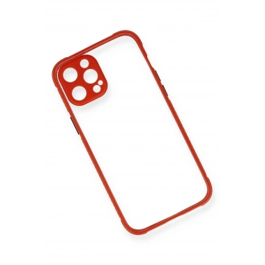 Mey İthalat®  iPhone 12 Kılıf Miami Şeffaf Silikon - Kırmızı