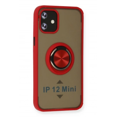 Mey İthalat®  iPhone 12 Kılıf Montreal Yüzüklü Silikon Kapak - Kırmızı