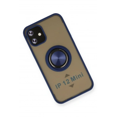 Mey İthalat®  iPhone 12 Kılıf Montreal Yüzüklü Silikon Kapak - Lacivert