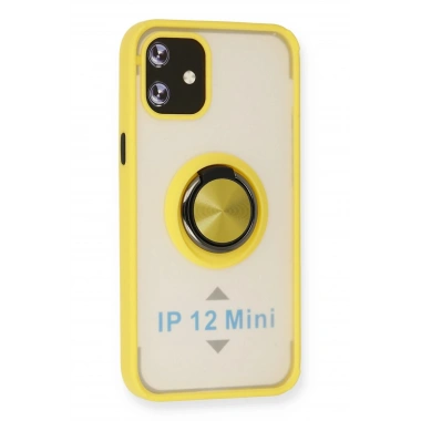 Mey İthalat®  iPhone 12 Kılıf Montreal Yüzüklü Silikon Kapak - Sarı