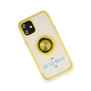 Mey İthalat®  iPhone 12 Kılıf Montreal Yüzüklü Silikon Kapak - Sarı