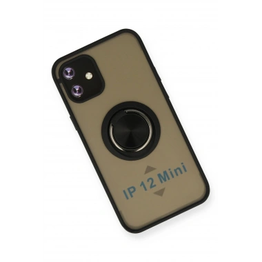 Mey İthalat®  iPhone 12 Kılıf Montreal Yüzüklü Silikon Kapak - Siyah