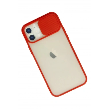 Mey İthalat® iPhone 12 Kılıf Palm Buzlu Kamera Sürgülü Silikon - Kırmızı