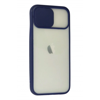 Mey İthalat® iPhone 12 Kılıf Palm Buzlu Kamera Sürgülü Silikon - Lacivert