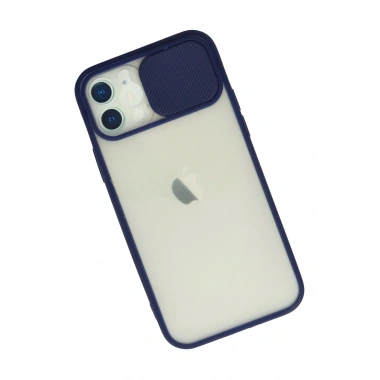 Mey İthalat® iPhone 12 Kılıf Palm Buzlu Kamera Sürgülü Silikon - Lacivert