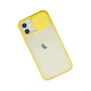Mey İthalat® iPhone 12 Kılıf Palm Buzlu Kamera Sürgülü Silikon - Sarı