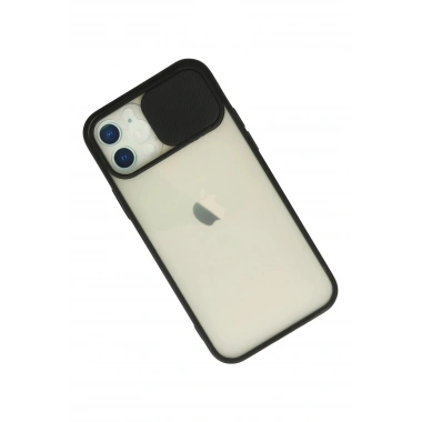 Mey İthalat® iPhone 12 Kılıf Palm Buzlu Kamera Sürgülü Silikon - Siyah