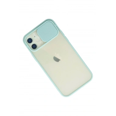 Mey İthalat® iPhone 12 Kılıf Palm Buzlu Kamera Sürgülü Silikon - Turkuaz