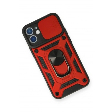 Mey İthalat®  iPhone 12 Kılıf Pars Lens Yüzüklü Silikon - Kırmızı