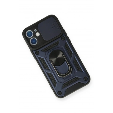 Mey İthalat®  iPhone 12 Kılıf Pars Lens Yüzüklü Silikon - Lacivert