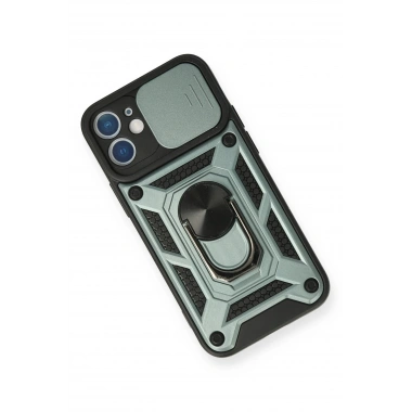 Mey İthalat®  iPhone 12 Kılıf Pars Lens Yüzüklü Silikon - Yeşil