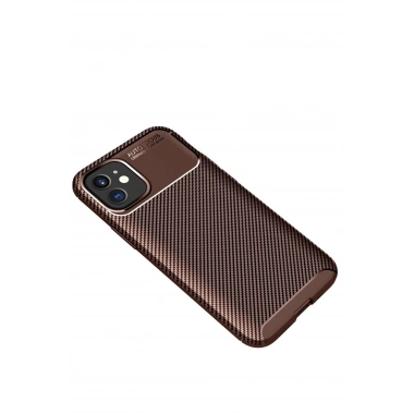 Mey İthalat®  iPhone 12 Mini Kılıf Auto Focus Karbon Kapak - Kahverengi