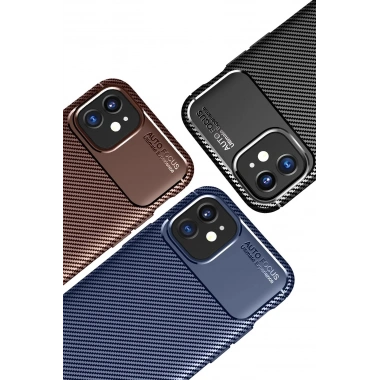 Mey İthalat®  iPhone 12 Mini Kılıf Auto Focus Karbon Kapak - Kahverengi