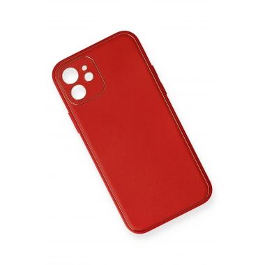 Mey İthalat®  iPhone 12 Mini Kılıf Coco Deri Silikon Kapak - Kırmızı