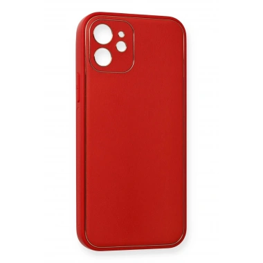 Mey İthalat®  iPhone 12 Mini Kılıf Coco Deri Silikon Kapak - Kırmızı