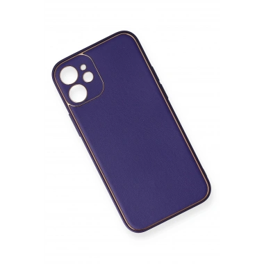 Mey İthalat®  iPhone 12 Mini Kılıf Coco Deri Silikon Kapak - Mor
