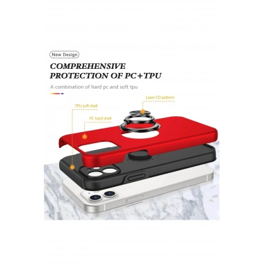 Mey İthalat®  iPhone 12 Mini Kılıf Elit Yüzüklü Kapak - Kırmızı