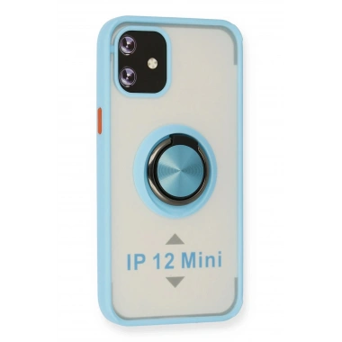 Mey İthalat®  iPhone 12 Mini Kılıf Montreal Yüzüklü Silikon Kapak - Buz Mavi