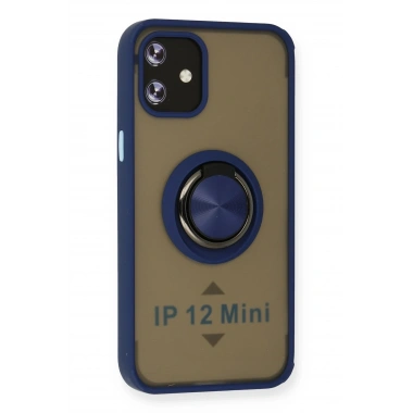 Mey İthalat®  iPhone 12 Mini Kılıf Montreal Yüzüklü Silikon Kapak - Lacivert
