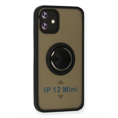 Mey İthalat®  iPhone 12 Mini Kılıf Montreal Yüzüklü Silikon Kapak - Siyah