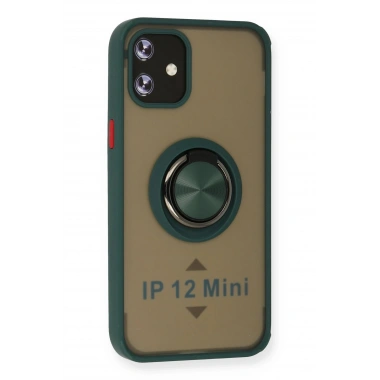 Mey İthalat®  iPhone 12 Mini Kılıf Montreal Yüzüklü Silikon Kapak - Yeşil
