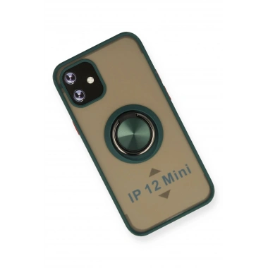 Mey İthalat®  iPhone 12 Mini Kılıf Montreal Yüzüklü Silikon Kapak - Yeşil