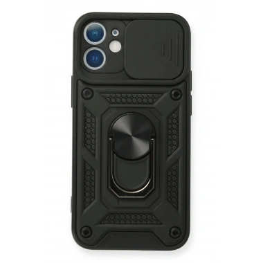 Mey İthalat®  iPhone 12 Mini Kılıf Pars Lens Yüzüklü Silikon - Siyah