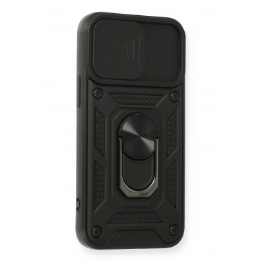 Mey İthalat®  iPhone 12 Mini Kılıf Pars Lens Yüzüklü Silikon - Siyah