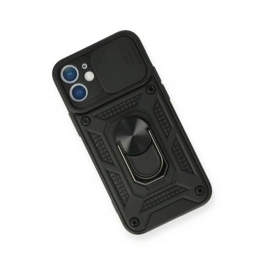 Mey İthalat®  iPhone 12 Mini Kılıf Pars Lens Yüzüklü Silikon - Siyah