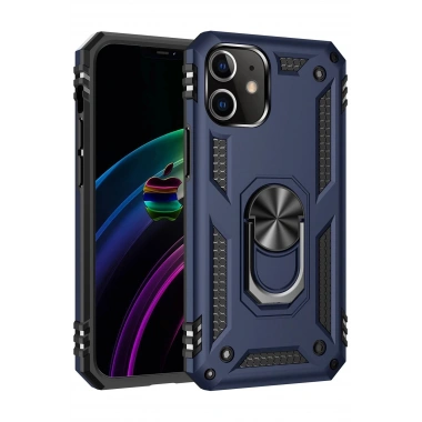 Mey İthalat® iPhone 12 Mini Kılıf Sofya Yüzüklü Silikon Kapak - Lacivert