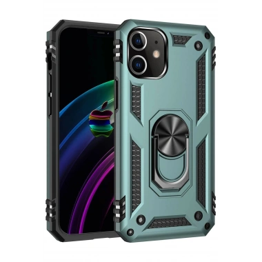 Mey İthalat® iPhone 12 Mini Kılıf Sofya Yüzüklü Silikon Kapak - Yeşil