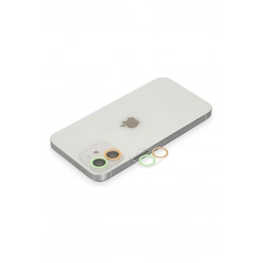 Mey İthalat® iPhone 12 Mini Renkli Kamera Lens Koruma Cam - Turuncu-Yeşil