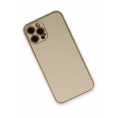 Mey İthalat®  iPhone 12 Pro Kılıf Coco Deri Silikon Kapak - Gold