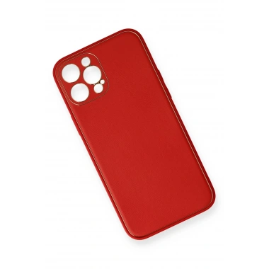 Mey İthalat®  iPhone 12 Pro Kılıf Coco Deri Silikon Kapak - Kırmızı
