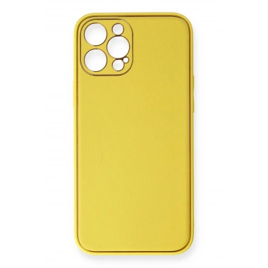 Mey İthalat®  iPhone 12 Pro Kılıf Coco Deri Silikon Kapak - Sarı