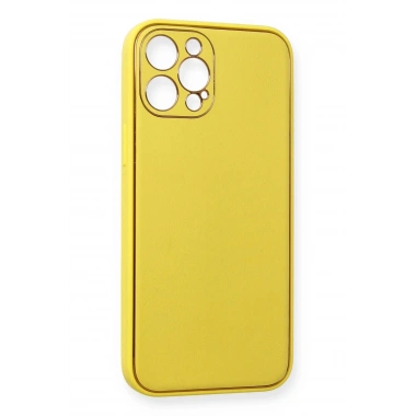 Mey İthalat®  iPhone 12 Pro Kılıf Coco Deri Silikon Kapak - Sarı