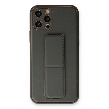 Mey İthalat®  iPhone 12 Pro Kılıf Coco Deri Standlı Kapak - Füme