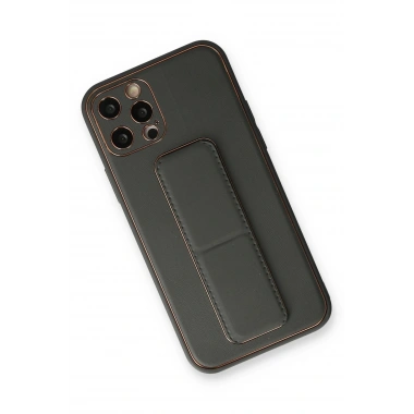 Mey İthalat®  iPhone 12 Pro Kılıf Coco Deri Standlı Kapak - Füme