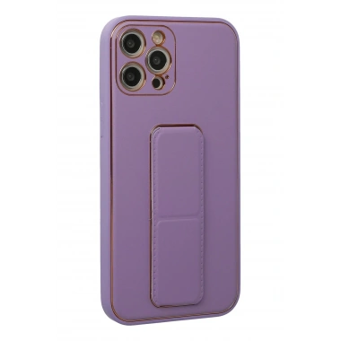 Mey İthalat®  iPhone 12 Pro Kılıf Coco Deri Standlı Kapak - Lila