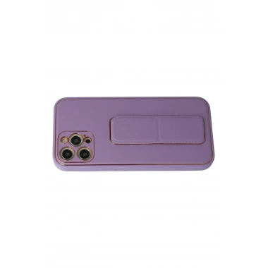 Mey İthalat®  iPhone 12 Pro Kılıf Coco Deri Standlı Kapak - Lila