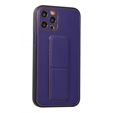 Mey İthalat®  iPhone 12 Pro Kılıf Coco Deri Standlı Kapak - Mor