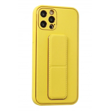 Mey İthalat®  iPhone 12 Pro Kılıf Coco Deri Standlı Kapak - Sarı