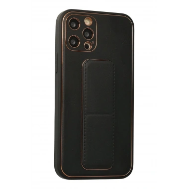 Mey İthalat®  iPhone 12 Pro Kılıf Coco Deri Standlı Kapak - Siyah