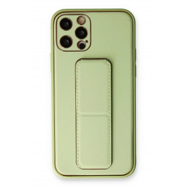 Mey İthalat®  iPhone 12 Pro Kılıf Coco Deri Standlı Kapak - Su Yeşili