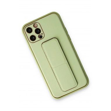 Mey İthalat®  iPhone 12 Pro Kılıf Coco Deri Standlı Kapak - Su Yeşili